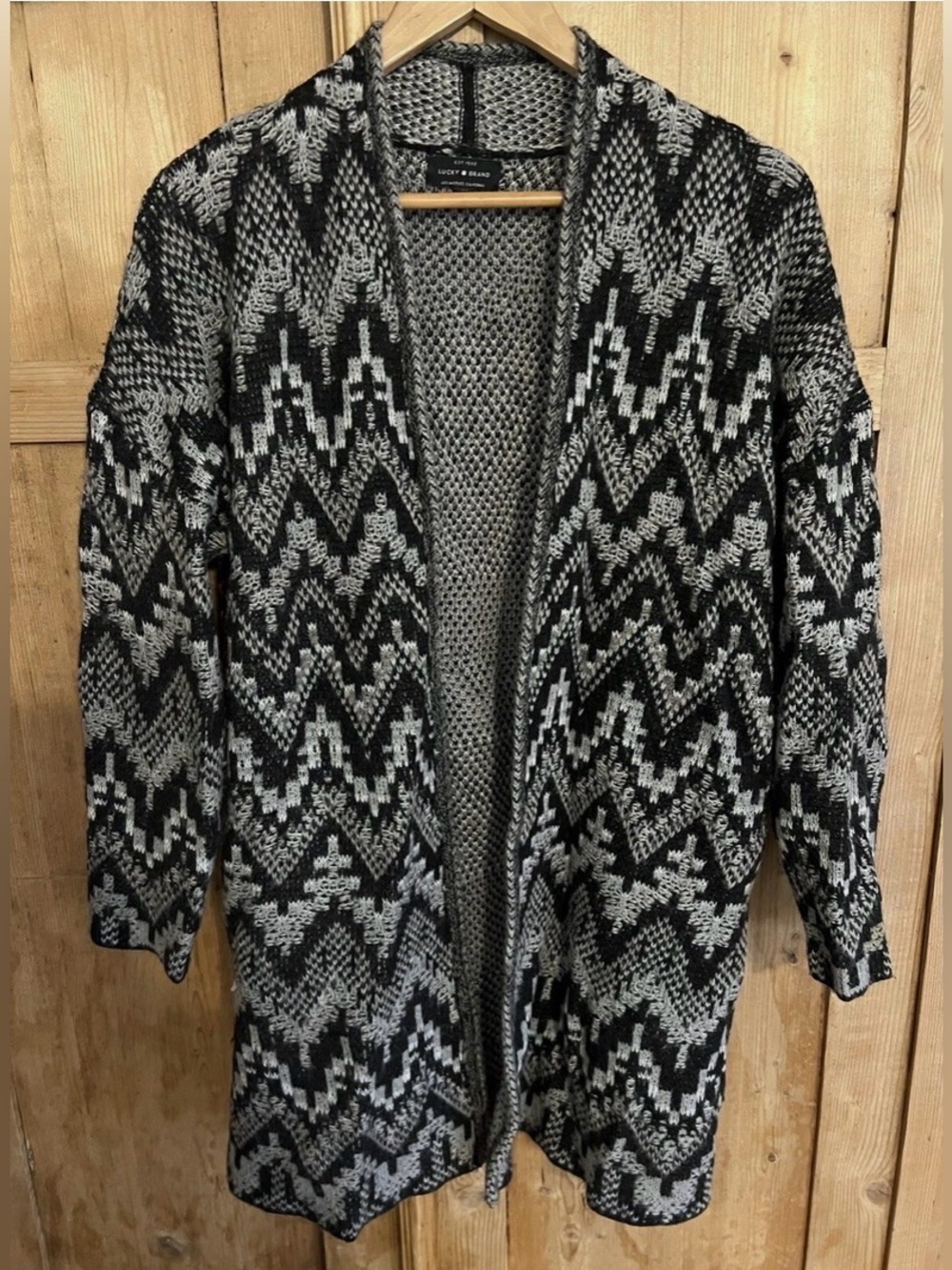 Lucky Brand Aztec Print Open-Front Cardigan Black and Gray Size Small